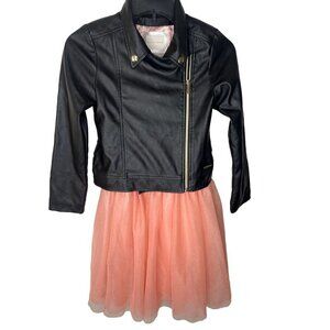 Sean John Girls Faux Leather Jacket & Tulle Dress Set Size M Peach Color